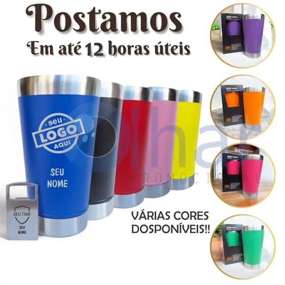 10 Copos Térmicos Personalizados Aço Inox com Nome Logo Time Símbolo Profissão com Tampa e Abridor CP473.