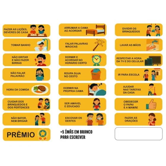 Kit 27 Tarefas Extras Pré-Definidas Para Quadro de Tarefas E Incentivo Infantil