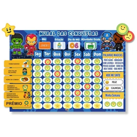 Quadro De Tarefas E Incentivo Infantil + Calendário Heróis