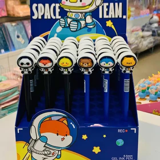 Caneta Ponta Fina Animais Astronauta Tinta Preta 0.5mm