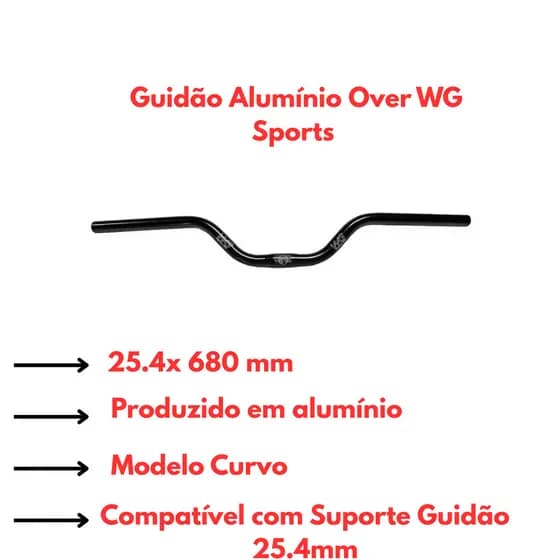 Guidão Bike MTB Alum Over 25.4X680MM Pto Fosco - WG SPORTS