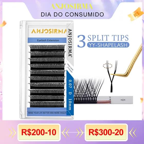 ANJOSIRMA 3D YY Pestanas Em Forma De 3 Pontas Divididas Extensão De Suaves BASF C/D/DD De Cachos