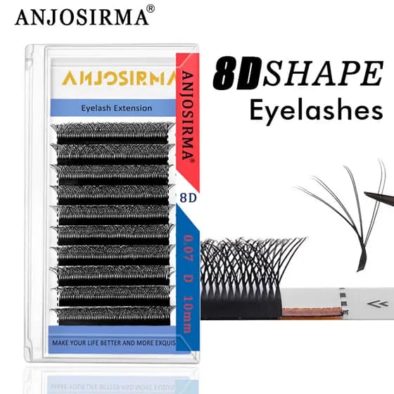 ANJOSIRMA 8D W Cílios De Dupla Camada Extensões De Forma 4D 8-15mm Ventilador De Volume Suave Natural 0.07-C/D/DD 8D