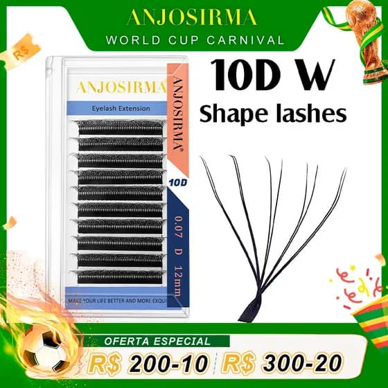 ANJOSIRMA Extensões de cílios postiços tecidos à mão, pontas duplas, Forma W, Ventilador Premade, 10D, Flor Autofan