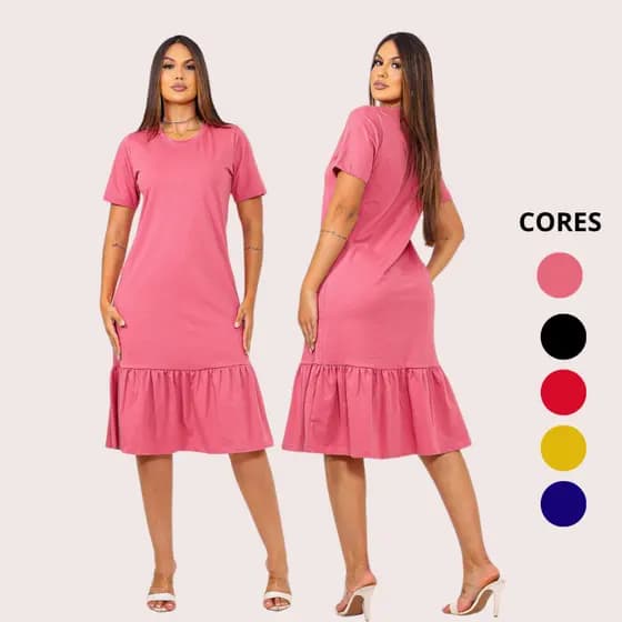Vestido Feminino Básico Versátil Com Babado Moda Cristã Evangélica Malha Confortavel