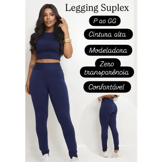 Calça Legging Feminina Cintura Cós Alta Academia Moda Fitness Suplex Zero Transparencia Básica