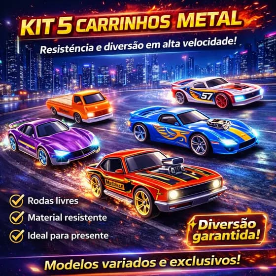 Kit Coleção 5 Carrinhos Metal Ferro Estilo Hot Wheels 5 Peças Infantil Criança Menino