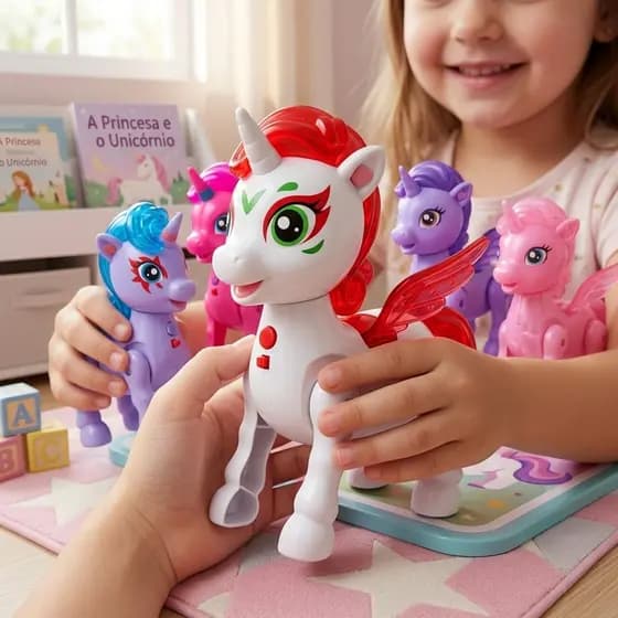 Unicórnio Brinquedo Colorido Infantil Cavalo Criança Menina Anda Musical Luz Som Pônei