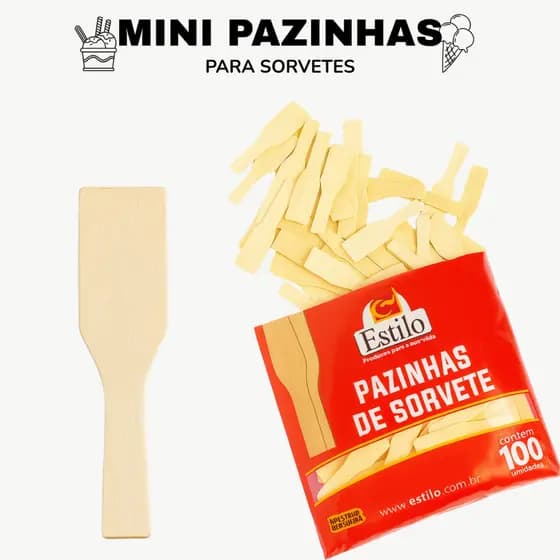 Pazinha de Sorvete Madeira 500 a 1500 Unidades Colher Sobremesa Descartável Açaí