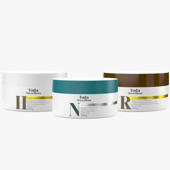 KIT CRONOGRAMA CAPILAR 3 MASCARAS DE 300g TODA MARAVILHOSA HIDRATAÇÃO NUTRIÇÃO RECONSTRUÇÃO