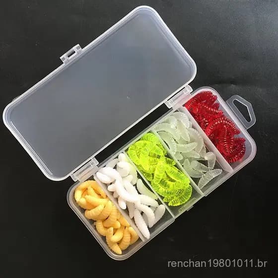 Atacado de 100 peças de iscas macias para pesca, imitação de larvas, isca luminosa biônica para peixes, isca artificial