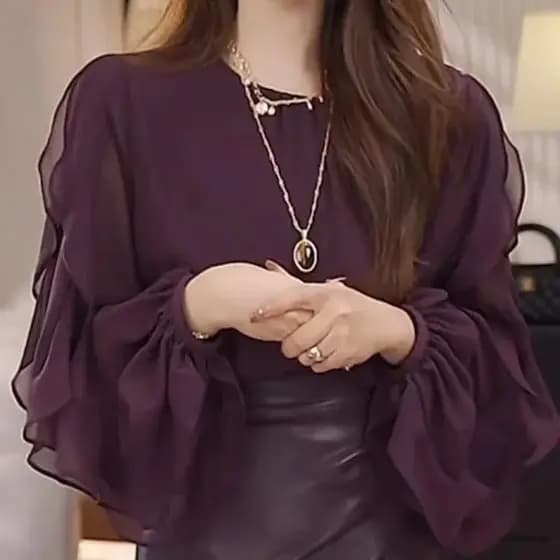 Camisas De Manga Comprida Para Mulheres 2025 Novo Outono Estilo Moderno Redução De Idade Solto Emagrecimento Design Fung