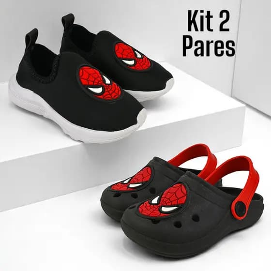 Kit 2 Pares Infantil Menino Sandália Tênis Babuche Slide Papete Leve Confortável Casual