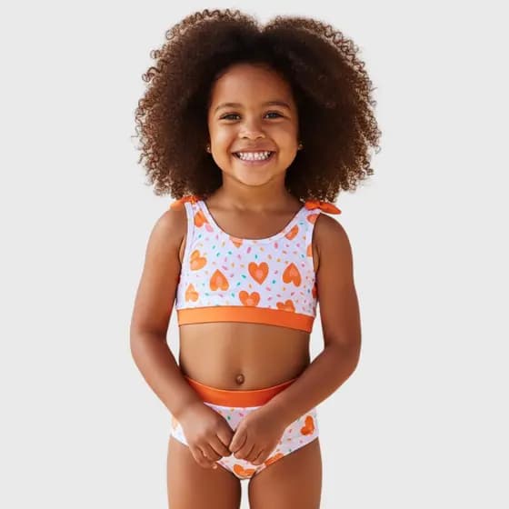 Biquíni Infantil Bebê Menina com Laço Proteção Solar UV 50+ Roupinha Praia Conforto
