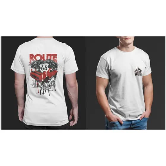 Camiseta estampada masculina route 66 reforçada no ombro 100% algodao moda masculina