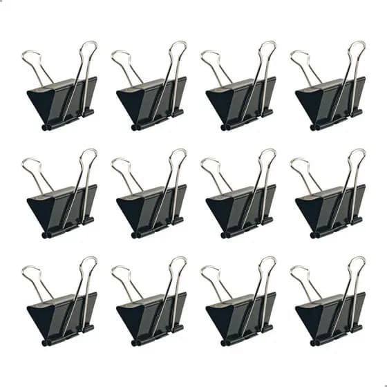 Kit 12 Clips Borboleta Prendedor De Papel 15mm Preto