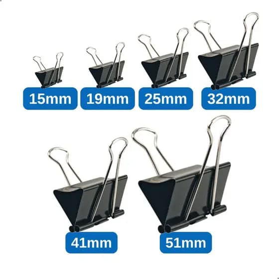 Kit 12 Unidades Clips Borboleta Prendedor De Papel Binder 15/19/25/32/41/51mm Preto