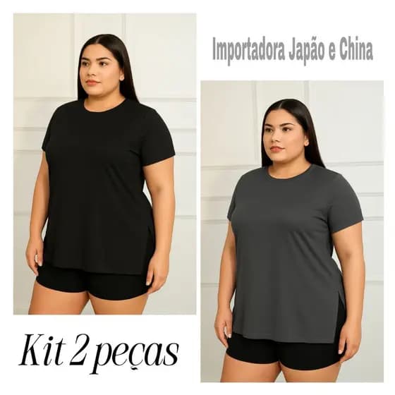 Kit 2 Camisa PLUS SIZE Blusa Feminina Academia Caminhada
