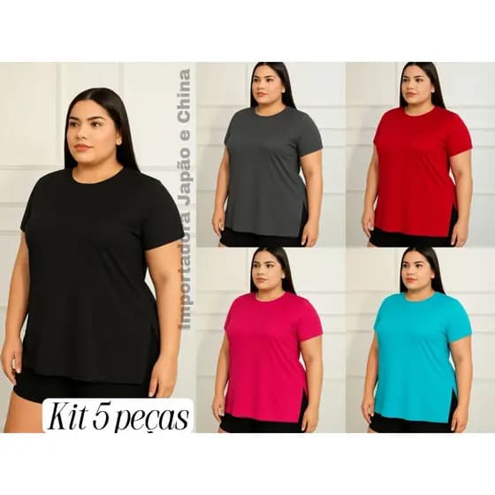 Kit 5 Blusa PLUS SIZE Feminina Mullet Tampa Bumbum Academia caminhada