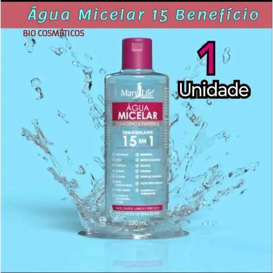 Água Micelar - Colágeno e Pantenol - Mary Life Demaquilante 15 em 1 - 260ml