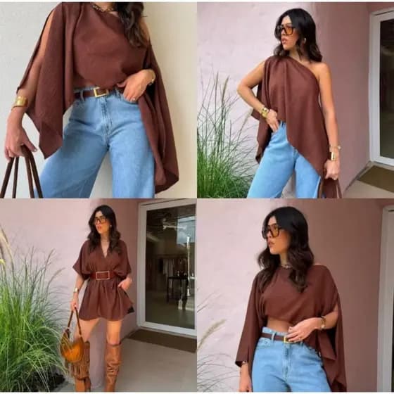 Blusa Bata Feminina Capa Boho com Top Multiformas