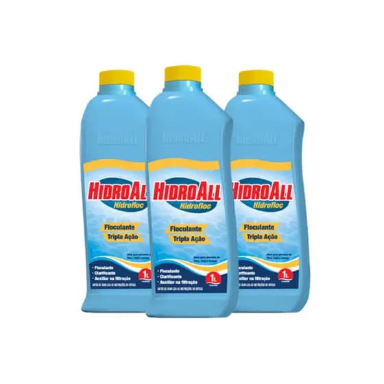 Kit 3 unidades hidrofloc 1 litro Clarificante e Floculante Para piscinas - Hidroall
