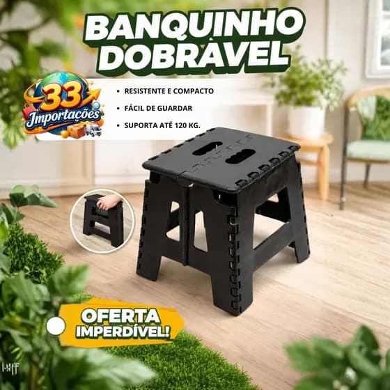 Banco Plástico Dobrável Multiuso Banquinho Portátil Reforçado Banqueta 100kg Antiderrapante Compacto Camping Casa Fácil
