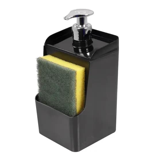 Dispenser Porta Detergente Sabonete Líquido 500ml Com Porta Esponja Organizador Pia Cozinha Com Tampa Cromada