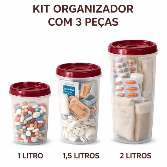 Kit Organizador Porta Mantimento Multiuso 3 Peças Alimentos Linhas Botão