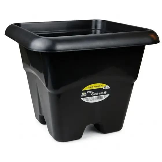 Vasos com 3 Unidades Quadrados 12 Litros Preto Plástico Plantas Flores Organizador