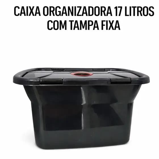 Caixa Organizadora 17 Litros Versátil Multiuso Com Tampa Plástico Preto.