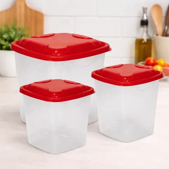 Potes Porta Mantimento Plástico 3 Peças Cereais Cozinha