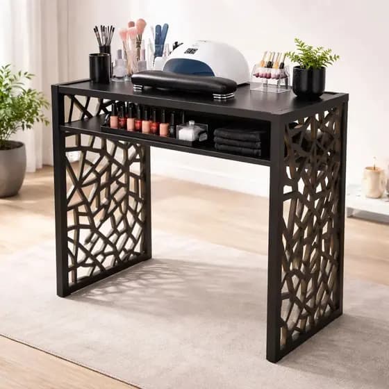 Mesa De Manicure Aparador Multiuso Gruvyer Mdf Preto Resistente