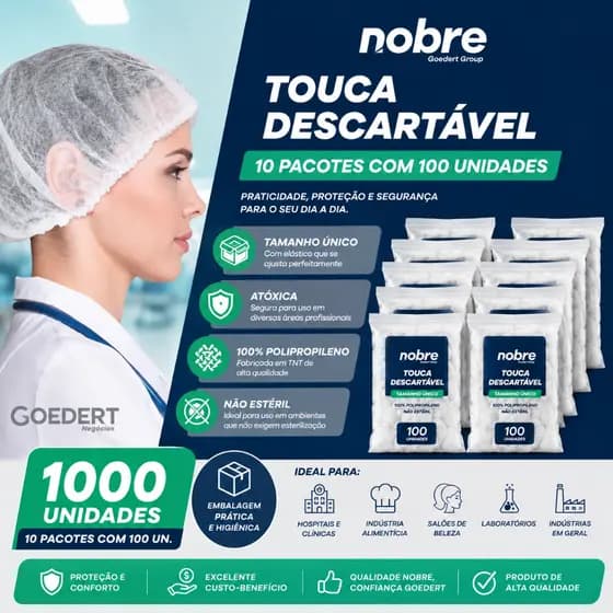 1000 Toucas TNT Sanfonada Branca Nobre Hospitalar Estética