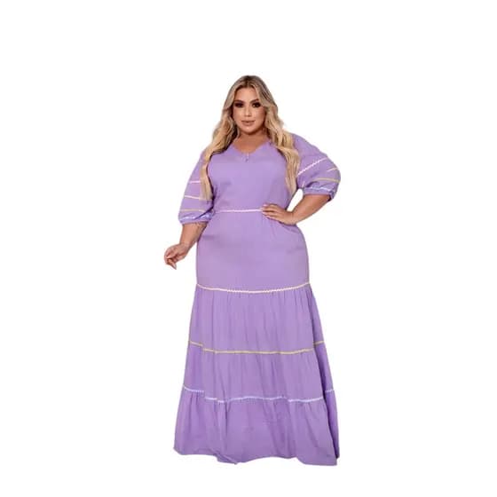 Vestido Feminino Longo Janelle Godê Longo Para Festa Batizado Casual Luxo Moda Evangélica