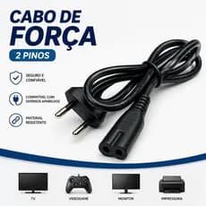 Cabo De Força Oitinho Bipolar TV PS4 PS5 Impressora Rádio 1.5m ou 3m 2x 0.75mm Reforçado Video Game Universal Som