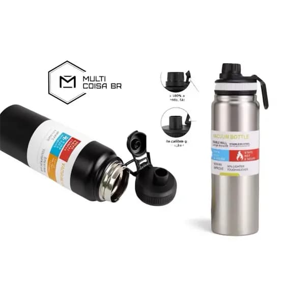 Garrafa Térmica 1000ml Flip Straw Inox Dupla Camada – Mantém Bebidas Frias e Quentes