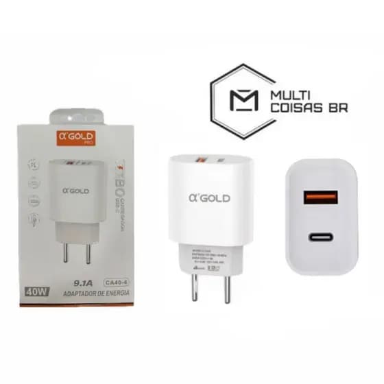Fonte Carregador Carga Rápida Turbo 40w Usb Tipo C Branco Gold CA40-4