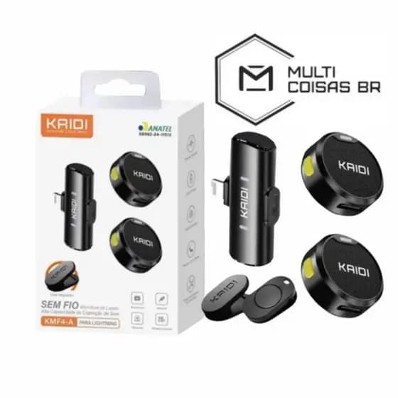 Microfone de Lapela Duplo Sem Fio KAIDI KMF4-A Iphone Maginético e Alta Qualidade de Som Bateria Longa,