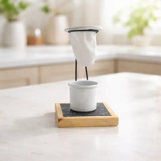 MINI SUPORTE PARA COADOR DE CAFE COM XICARA BRANCA E REFIL