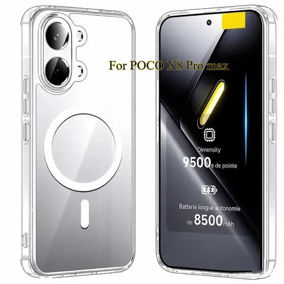 Capa Acrílica Para Xiaomi POCO X8 Pro Max X8pro , Suporte Magnético Carro , Transparente , À Prova De Choque , De Telefo