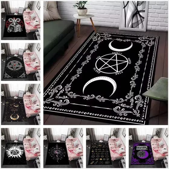 Bruxa Sol Lua Pentagrama Altar Tapete Para Sala De Estar Decoração Gótica Sofá Mesa Área Tapetes Antiderrapante Banheiro