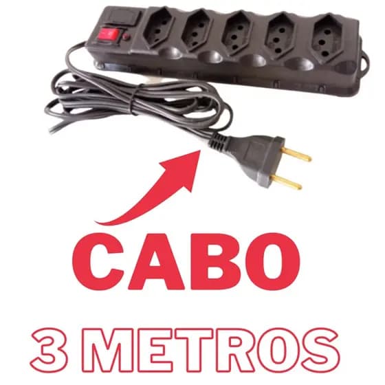 Filtro de Linha Régua Elétrica 5 Tomadas Cabo 3 Metros 5 Metros 10A