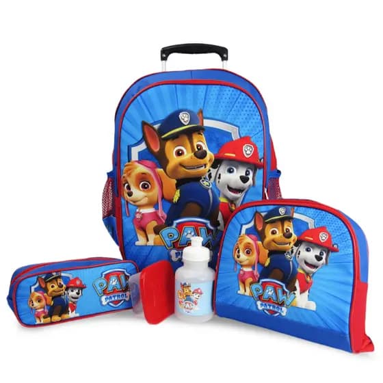 Kit Mochila Patrulha Canina Rodinhas Tam G Lancheira Térmica e Estojo