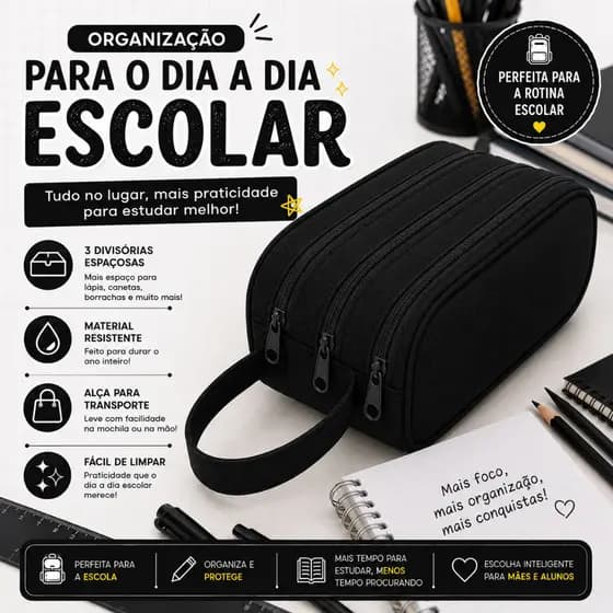 Estojo Triplo Grande Organizador Para Viagem