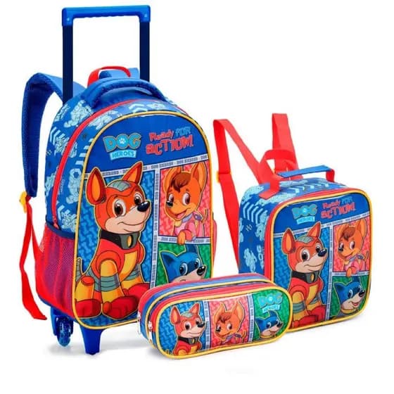 Kit Mochila Dog Heroes Rodinhas Com Lancheira Térmica e Estojo Seanite