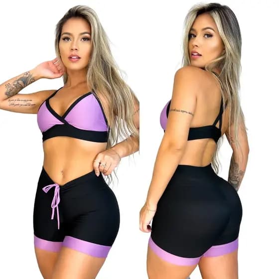 Conjunto De Academia Feminino Fitness Treino Preto Cintura Alta