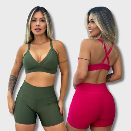 Conjunto de Academia Feminino Short e Top Cós Alto Fitness Neutros