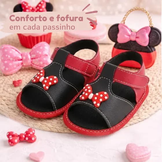 Sandália Infantil Laço Antiderrapante com Velcro – Conforto e Fofura para os Primeiros Passinhos