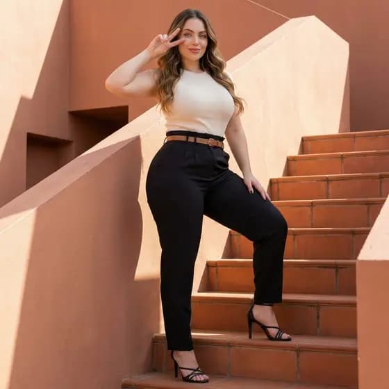 Calça Feminina Alfaiataria Social Cintura Alta Com Zíper Na Lateral Confortável
